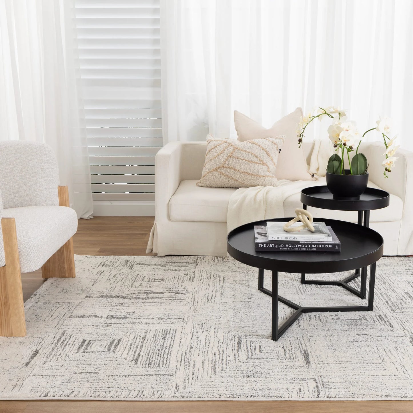 Mahoor 81635 Faded Squares Cream-Grey