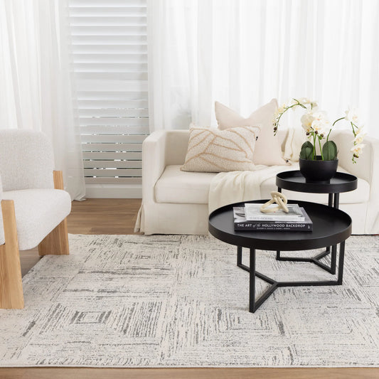 Mahoor 81635 Faded Squares Cream-Grey