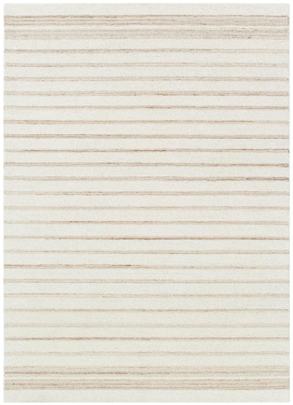 Praia Stripes Ivory Beige Wool Rug