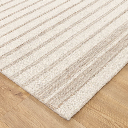 Praia Stripes Ivory Beige Wool Rug