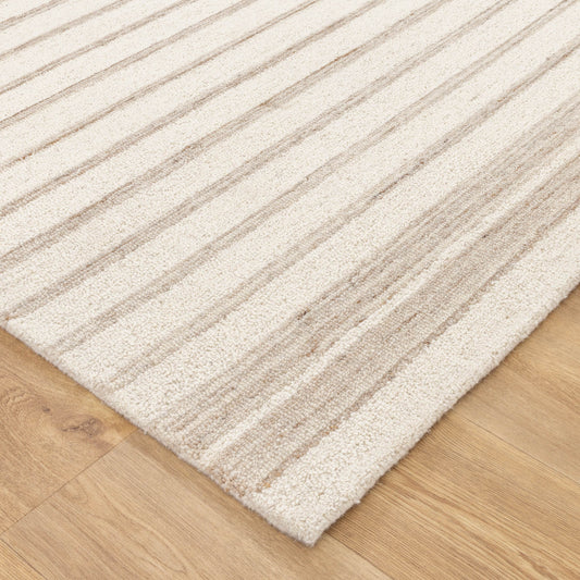 Praia Stripes Ivory Beige Wool Rug