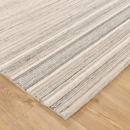 Praia Multi Stripe Beige Grey Wool Rug