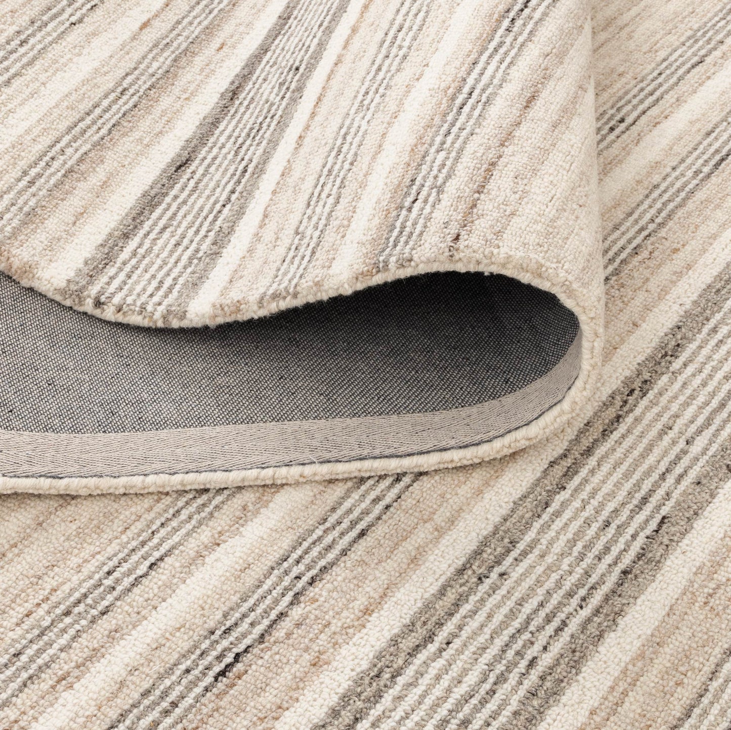 Praia Multi Stripe Beige Grey Wool Rug