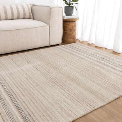 Praia Multi Stripe Beige Grey Wool Rug